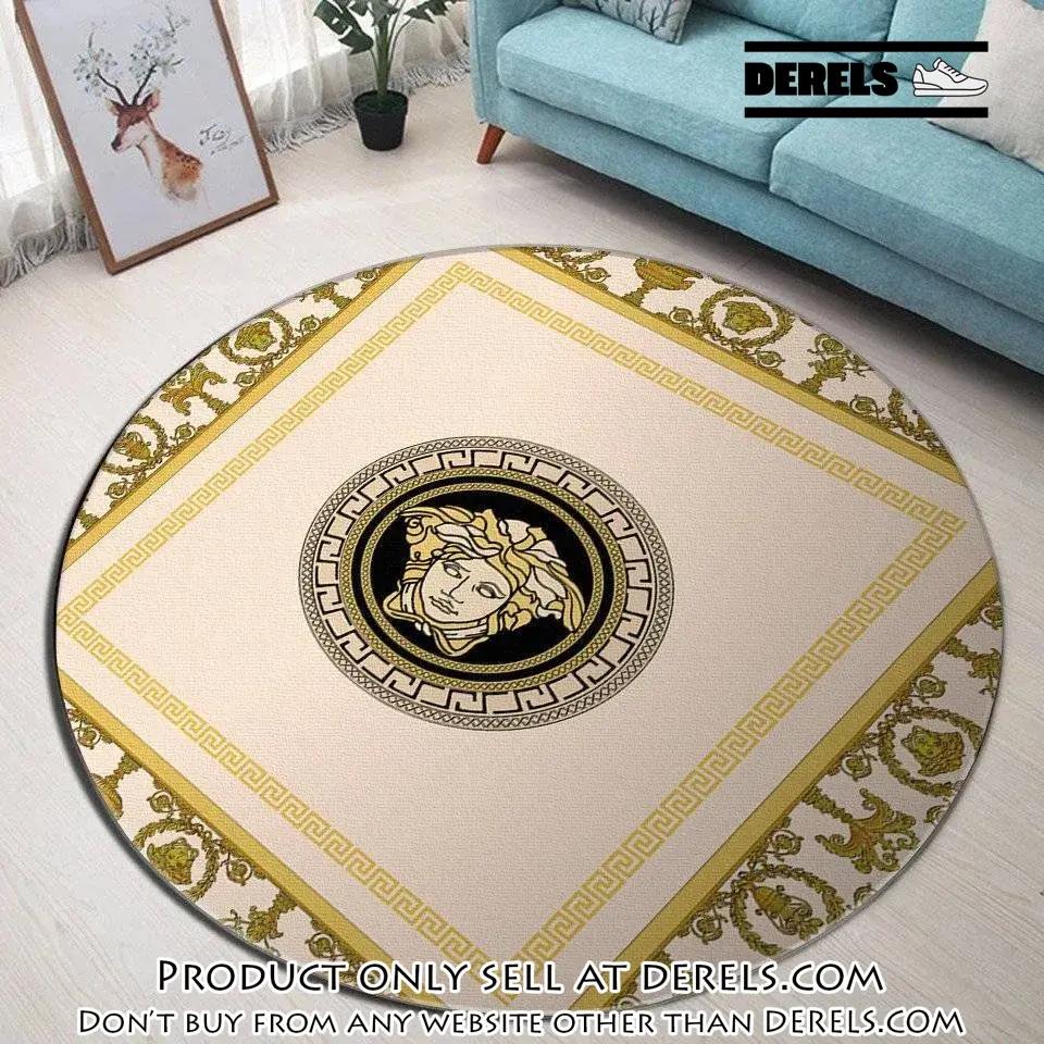 Versace medusa pattern yellow luxury brand fashion round rug carpet home decor dr2044991